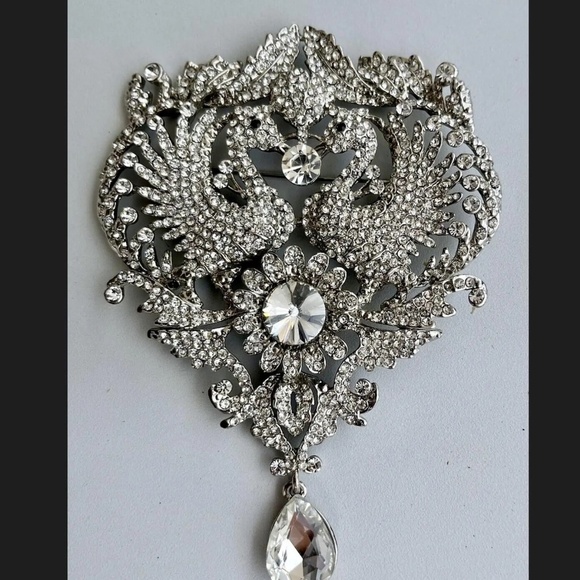 vintage double bird rhinestone brooch ... clear rhinestones, love birds - Picture 8 of 8